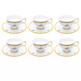 Набор чайных пар из фарфора "Queen's Crown. Золотая роза" на 6 персон